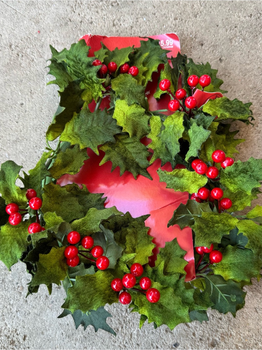 Artificial Holly Wreath Candle Ring Christmas Table Decor NWT
